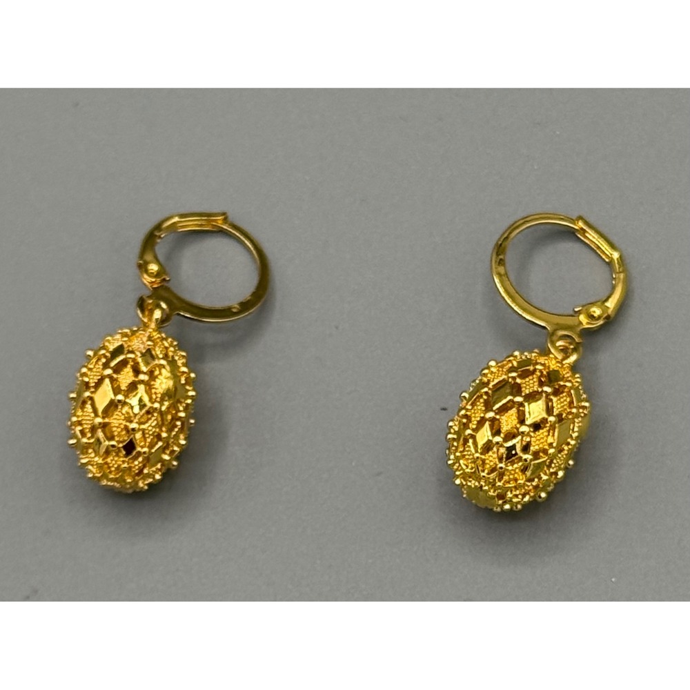 Gold Tone Textured Oval‎ Lattice Drop Earrings Leverback Huggie Dangle Womens